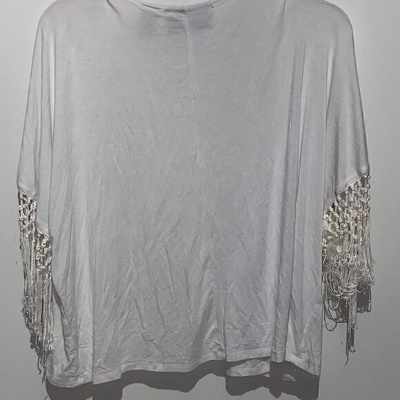 Life Style Women's Knotted Fringe String Open Front Beach White Cardigan Size PS - Picture 6 of 8
